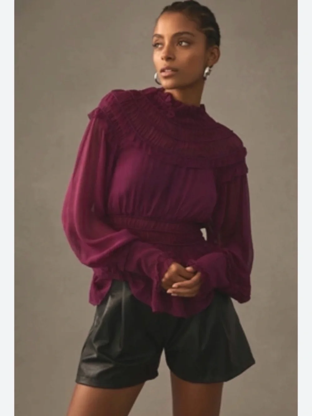 FARM RIO Burgandy Ruffled Blouse - Picture 2 of 6